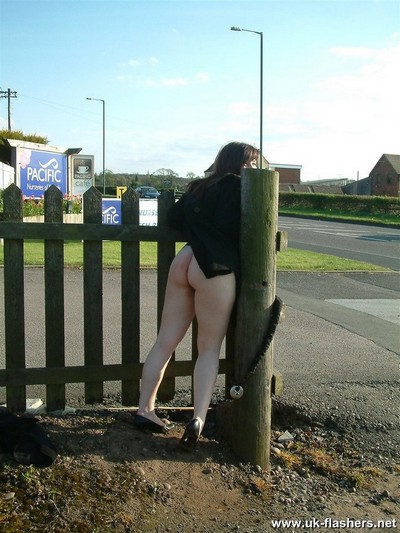 Пухлая молодая девушка с побритой писькой и секси попкой позирует голая на улице - фото №09