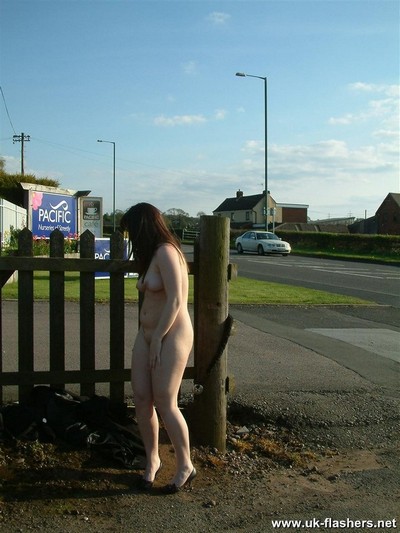 Пухлая молодая девушка с побритой писькой и секси попкой позирует голая на улице - фото №16